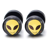 Hombres Mujeres Amarillo Smoking Alien Black Circle Stud Pen