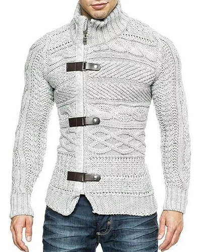 Leather 3-button Turtleneck Knit Sweater