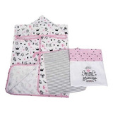 Kit Toalha De Banho P/ Bebê Reininho Encantado 3pcs Menina Cor Rosa