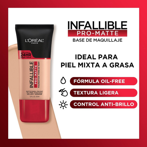 Base De Maquillaje En Cremoso L'oréal Paris Infallible Pro-matte 24 Hrs Tono 106 Sun Beige - 30ml