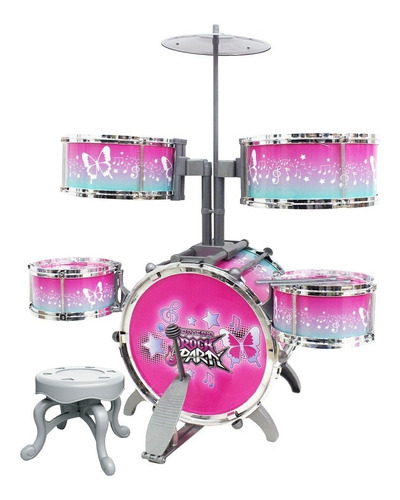 Bateria Infantil Rock Party Rosa 70cm Dm Toys Dmt6068