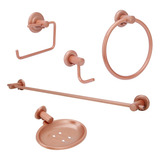 Kit Acessórios Para Banheiro 100% Metal Rose 5 Peças