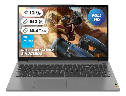 Portátil Lenovo Intel I3 1215u  Ram 12gb Ssd 512 15.6pul Fhd