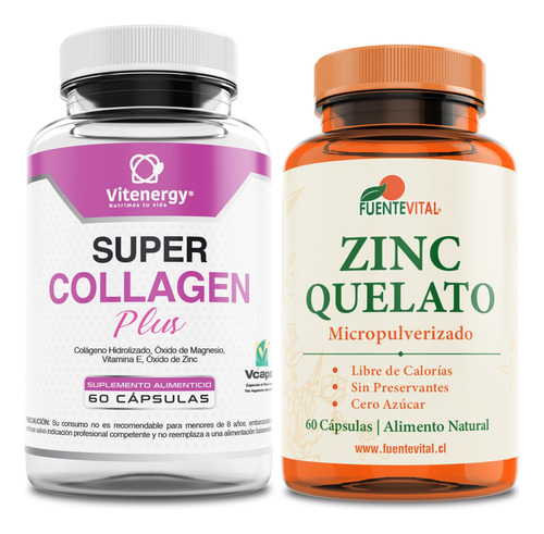 Colágeno - Magnesio - Vitamina E + Zinc Quelado. Pack Oferta