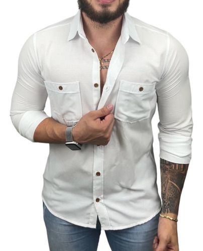 Camisa Social Masculina De Linho Manga Longa