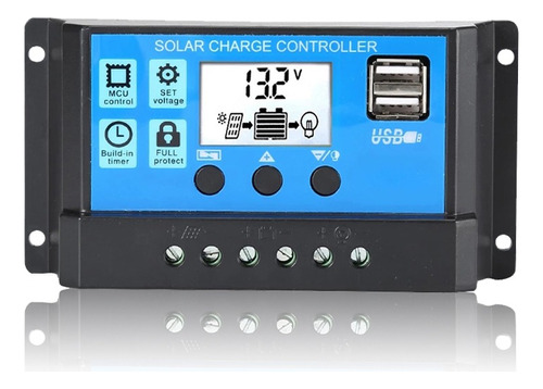 Controlador De Carga Solar 10a Pwm, Pantalla Lcd De 12 V, 24