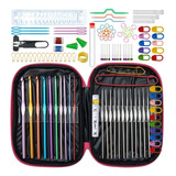 Kit Crochet 22 Agujas Estuche Tijeras Regla Marcadores Y Más