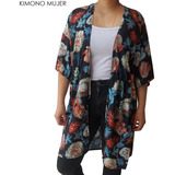 Kimono Ajustable Floral Negro