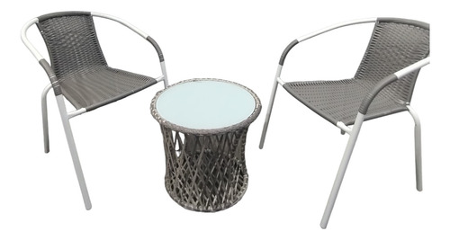 Set De Jardin Sillas Rattan + Mesa Auxiliar Vidrio Reforzado