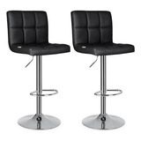 Set De 2 Bancos Sillas Con Respaldo Altura Regulable Giratorio 360° Diseño Moderno Y Elegante Negro Ws98105 Mueblick