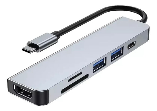 Hub Multipuerto 6 En 1 Tipo C A Hdmi 4k  Usb 3.o Sd Y Usb C