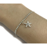 Pulsera Bolitas Y Dije Estrella De Mar Piedra Cubic Plata925