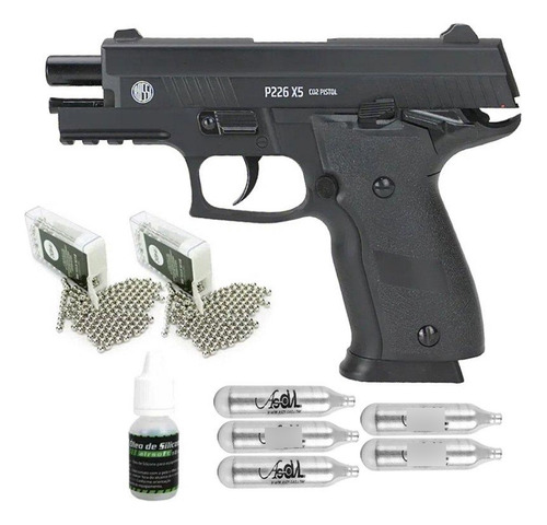 Pistola Pressão Co2 X-five 4,5 Full Metal Blowback Rossi Kit