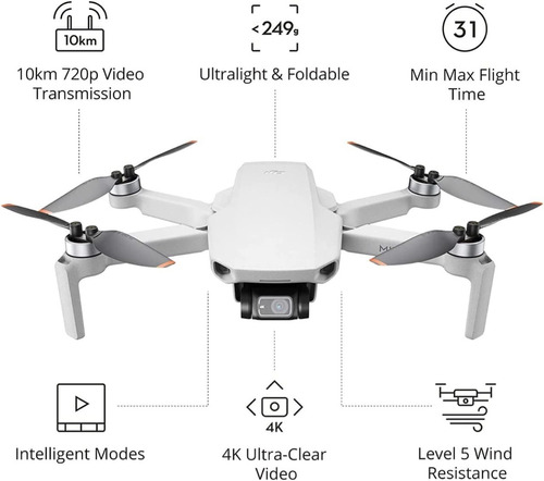 Drone Dji Mini 2 Cámara 4k 12mp Single Light Gray 1 Batería