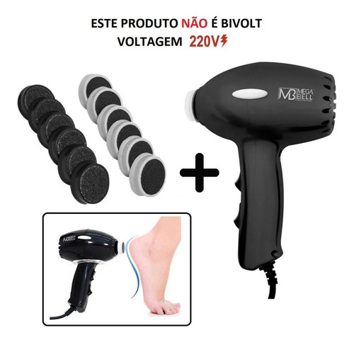 Pedicuro Lixa Elétrica Esfoliador + 12 Lixas - Preto 220v