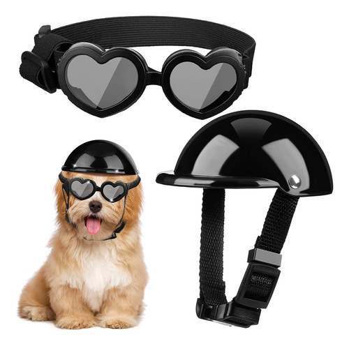 Pequeño Perro Mediano Gafas Casco De Moto-negro