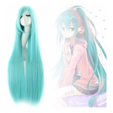 ¡ Peluca Lisa 100cm Cyan Extra Larga Kanekalon Cosplay !!