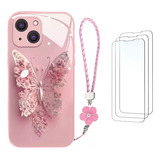 Capa De Telefone Com Borboleta/cordão Rosa Para Iphone15plus