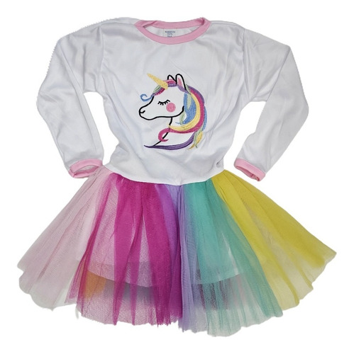 Vestido Disfraz Unicornio Pastel Tutu Manga Larga