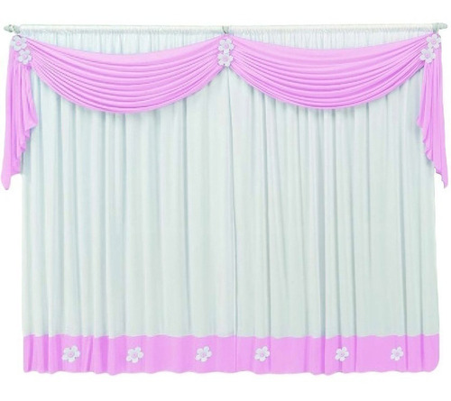 Cortina Margarida Infantil Quarto De Menina 2 X 1 70 Cor Rosa/branco