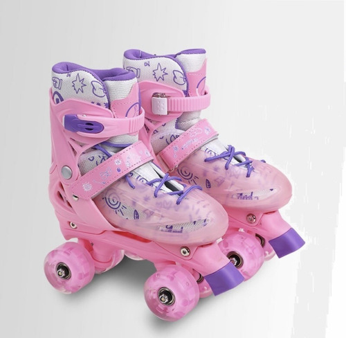 Patins Quad Infantil Rosa Regulável Rodinhas Led Menor Preço