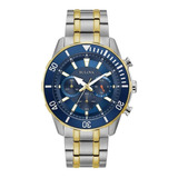 Reloj Bulova Clasico Sport 98a246 Para Caballero Original Color De La Correa Plateado Color Del Bisel Azul Color Del Fondo Azul