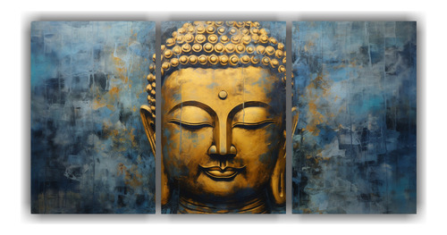 120x60cm Cuadro De Buda En Tonos Dorados Y Azules Flores