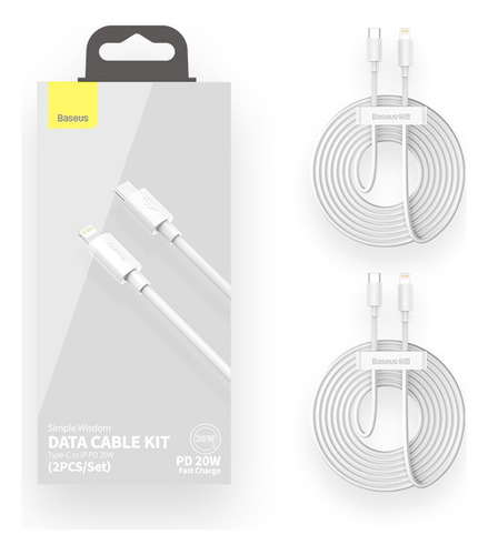 Kit 2 Cabos Usb-c Lightning Baseus Pd 20w 1.5m Para iPhone