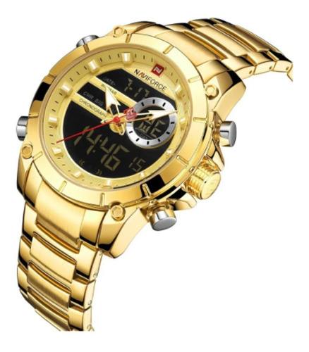 Relógio Masculino Naviforce 9163 Em Aço Dourado