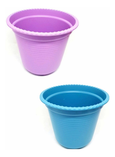 2 Macetas Altas Grandes Color Lila Y Azul- Plástico Duro