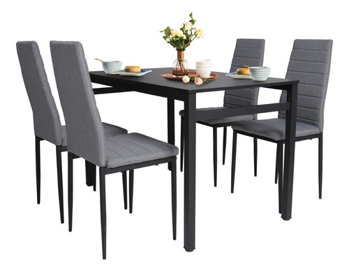 Juegos Para Cenar (1 Mesa De Comedor + 4 Sillas De Comedor) Color Gris Con Negro