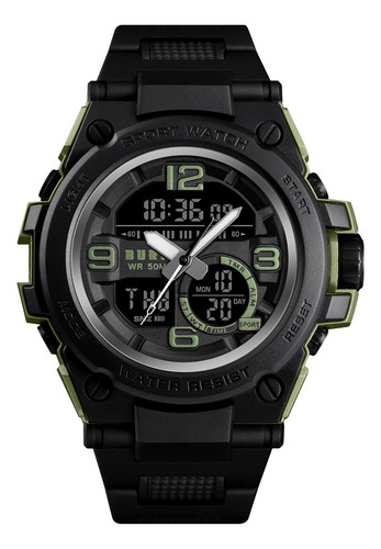 Reloj Hombre Burk 1452 Original Eeuu Sport Analogo Digital Color De La Malla Negro Color Del Bisel Verde Oscuro