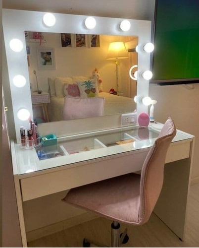 Mesa De Maquillaje Tapa Vidriada Con Espejo Hollywood !!!