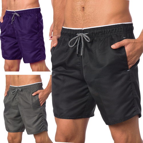 Kit 3 Short Masculino Academia Praia Tactel Grosso 3 Bolsos 