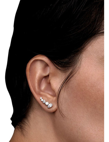 Par Brinco Earcuff Ródio Prata Zircônias Cristal Com Tarraxa