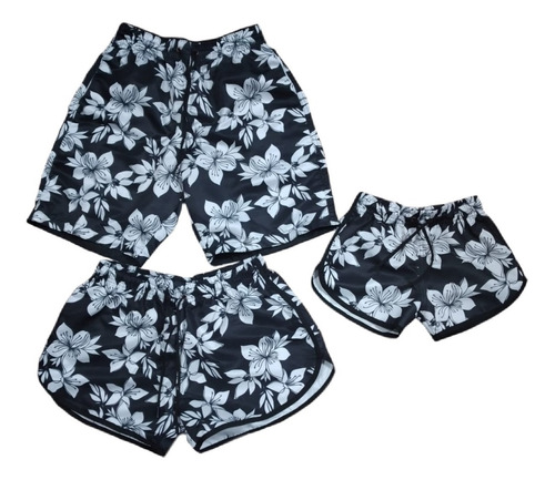 Kit Shorts Familia Bermudas De Praia 3 Peças Com Plus Size 