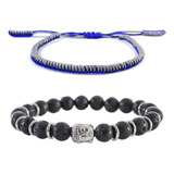 Pack 2 Pulsera Piedras Naturales Buda + Pulsera Budista Azul