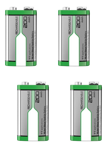 Pack 4 Pilas Recargables Nimh 9v Cuadrada 200 Mah 