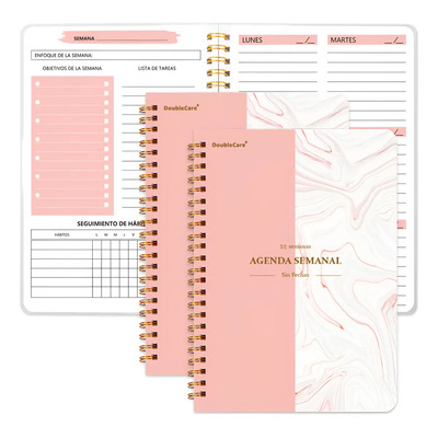 2pzs Agenda Semanal Sin Fecha,cuaderno Espiral A5,cuaderno Agenda De Trabajo,diseño De Portada Con Estampado En Caliente,tapa Dura En Espiral,adecuado Para Negocios,oficina Y Escuela Rosa Rosa Claro