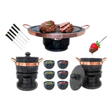 Kit Fondue 27cm Pedra Sabão 2 De 800ml 6 Tigelas 6 Garfinhos