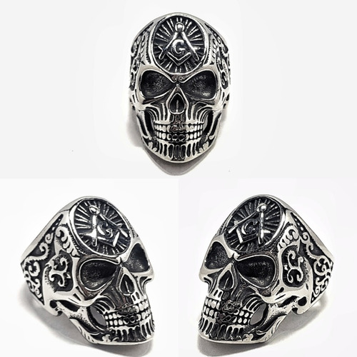 Anillo Calavera Sello Mason Maestro Tallado En Acero316 Inox