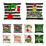 Fundas De Cojín Navideñas Con Rayas Grinch De 45 X 45 Cm, 10