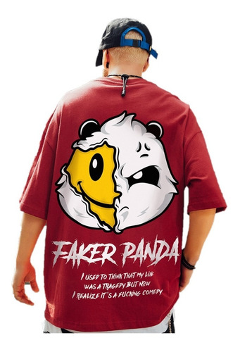 Playera Hombre Trend Suelta Oversize Panda Faker Print
