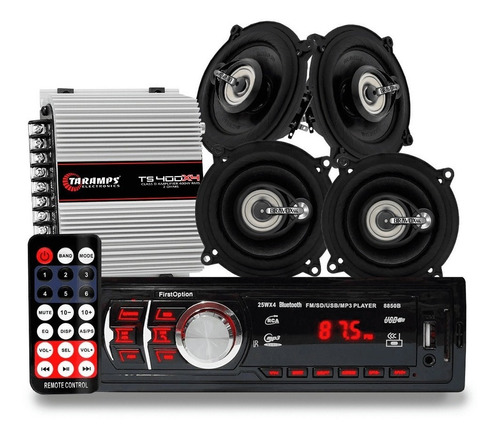 Kit Mp3 Player + Falante 5 E Pol 200w + Taramps Ts400x4