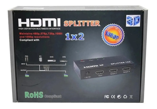 Splitter Hdmi Activo 1x2 1080p 4k 3d Tv, Monitor Proyector 