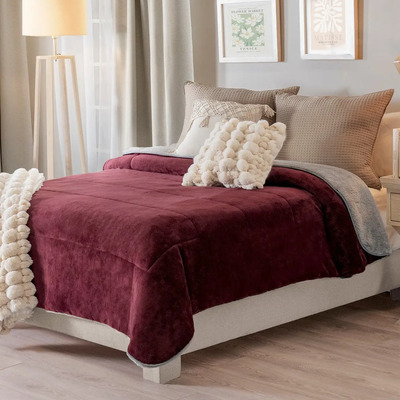 Cobertor Invernal King Size/queen Size Tinto Vianney Color Tinto / Gris Diseño De La Tela Liso/borrega Premium