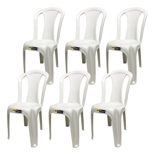 6 Cadeiras Plástica Branca Bistrô Até 152kg Bar Festa Combo