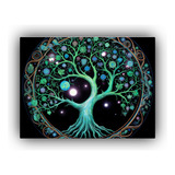 90x60cm Cuadro Decorativo Árbol Vida Negro Estrellado Azul 