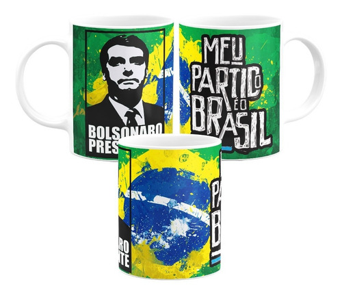 Caneca Meu Partido É O Brasil Jair Bolsonaro Cerâmica 325 Ml