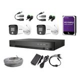 Kit Dvr Hikvision 4ch + 2 Cam 1080p + Fuente+cables+ 1tb Hdd